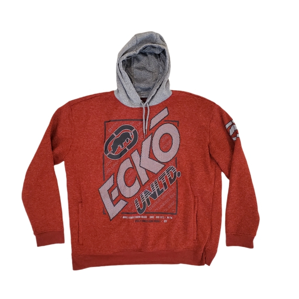 Ecko‎ Unlimited Men's Red Gray Rhino Pullover Hoodie Sweatshirt 2XL